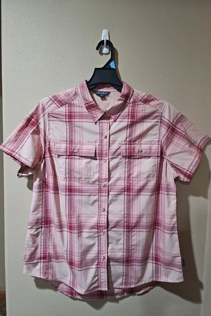 Eddie Bauer Women's Pink Plaid Shirt Size L